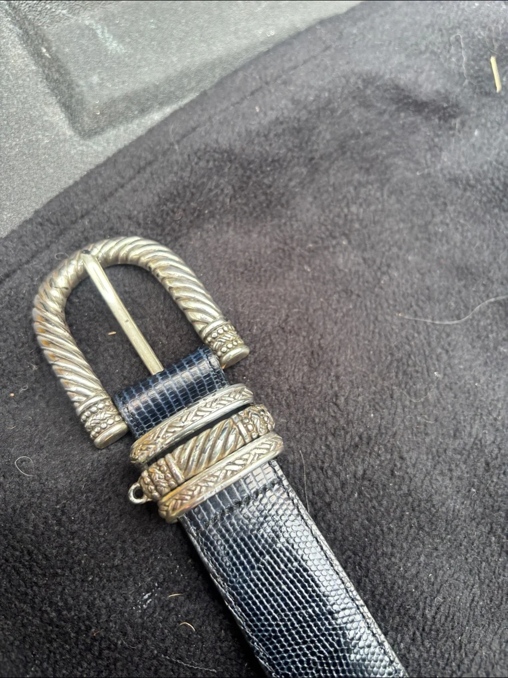 Brighton Black VintageLizard-Texture Leather Belt with Gold-Tone Buckle